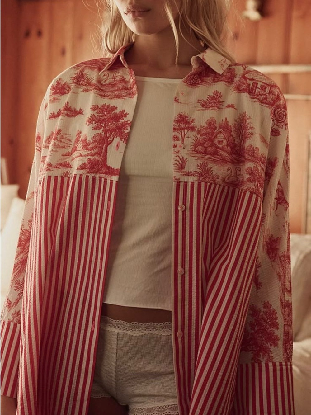Free People Room Service Shirt Cerise Combo